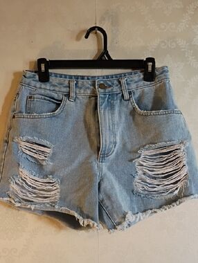 Billabong Light Blue Distressed Denim Cutoff Shorts. Size 28.